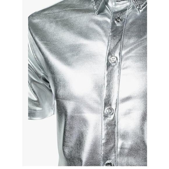 JOGAL Boy's Dress Shirt Sequins Button Down Shirts 70s Disco Party Costume - View #7